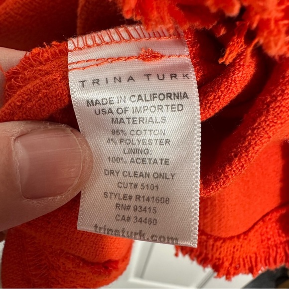 Trina Turk orange striped top, 3/4 slv, size medium, fringe, nubby, fall - Picture 5 of 9